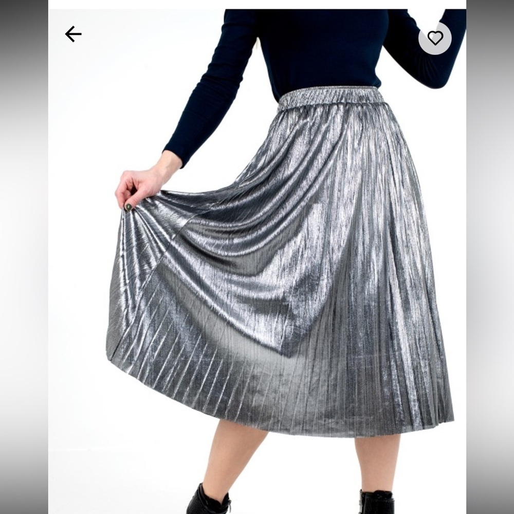 Molly Bracken Pleated Metallic Gunmetal Silver Midi Skirt. Size Small Retail $80 - Picture 2 of 10
